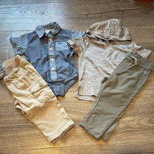 12m Baby Boy Blue/Khaki and Gray Outfits